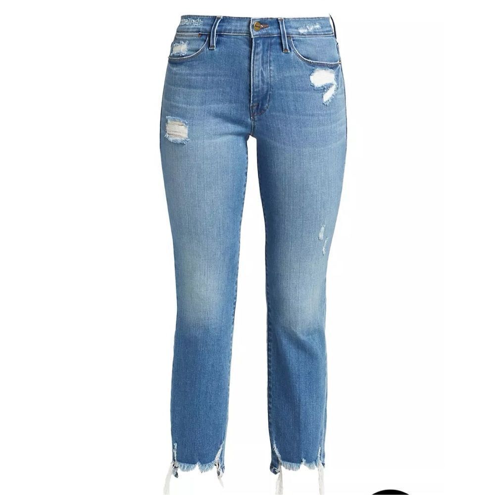 Frame
Le High High-Rise Distressed Stretch Straight-Leg Jeans size 27